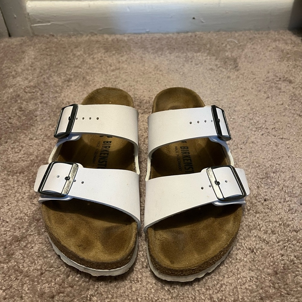 White Double Strap Birkenstock Sandals